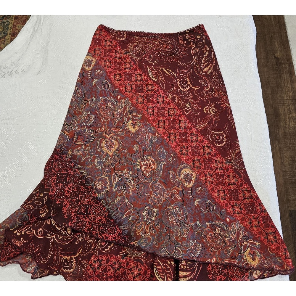 Boho Patchwork Paisley Midi Skirt Small